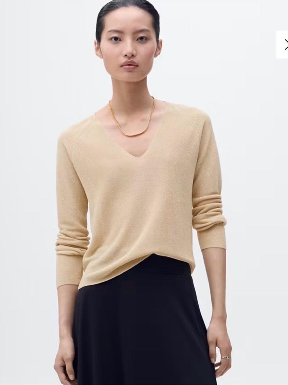 MANGO V-NECK LUREX SWEATER in Gold -small